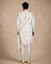 Manyavar Men Warm White Silk Open Sherwani with Embroidery