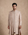 Manyavar Men Champagne Silk Open Sherwani with Embroidery