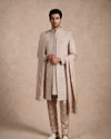 Manyavar Men Champagne Silk Open Sherwani with Embroidery