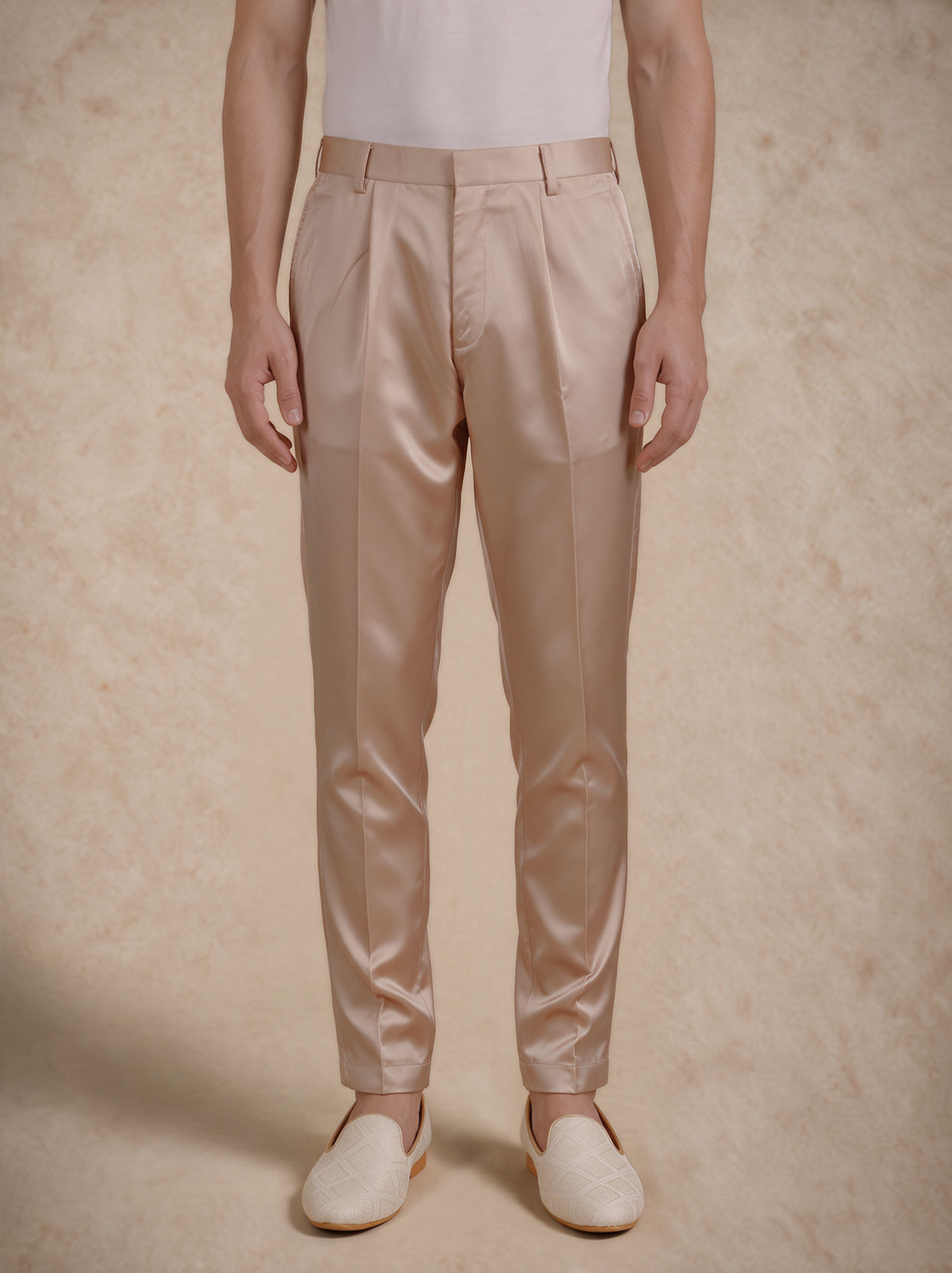 Manyavar Men Champagne Silk Open Sherwani with Embroidery
