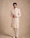 Manyavar Men Beige Silk Open Sherwani with Embroidery