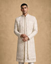 Manyavar Men Cream Silk Open Sherwani