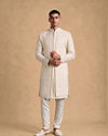 Manyavar Men Cream Silk Open Sherwani with Embroidery