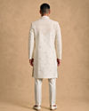 Manyavar Men Cream Silk Open Sherwani with Embroidery