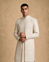 Manyavar Men Cream Silk Open Sherwani with Embroidery