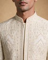 Manyavar Men Cream Silk Open Sherwani with Embroidery