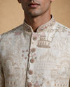 Manyavar Men Cream Silk Sherwani with Embroidery