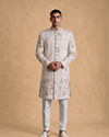 Manyavar Men Cream Silk Sherwani with Embroidery