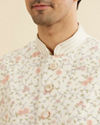 Manyavar Men Cream Beige Bel Buti Embroidered Jacket Set