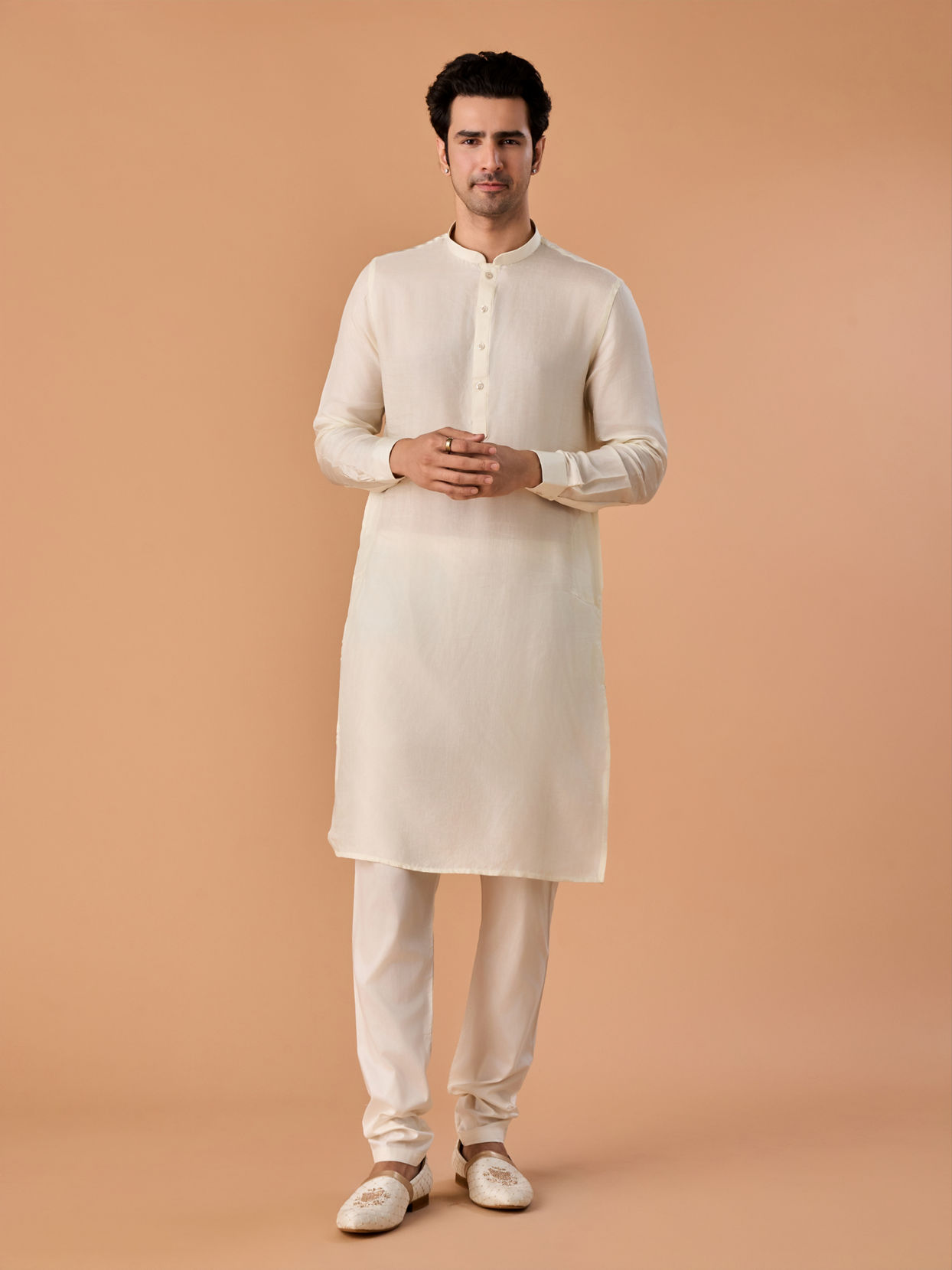 Manyavar Men Sunset Cream Kurta Jacket Set