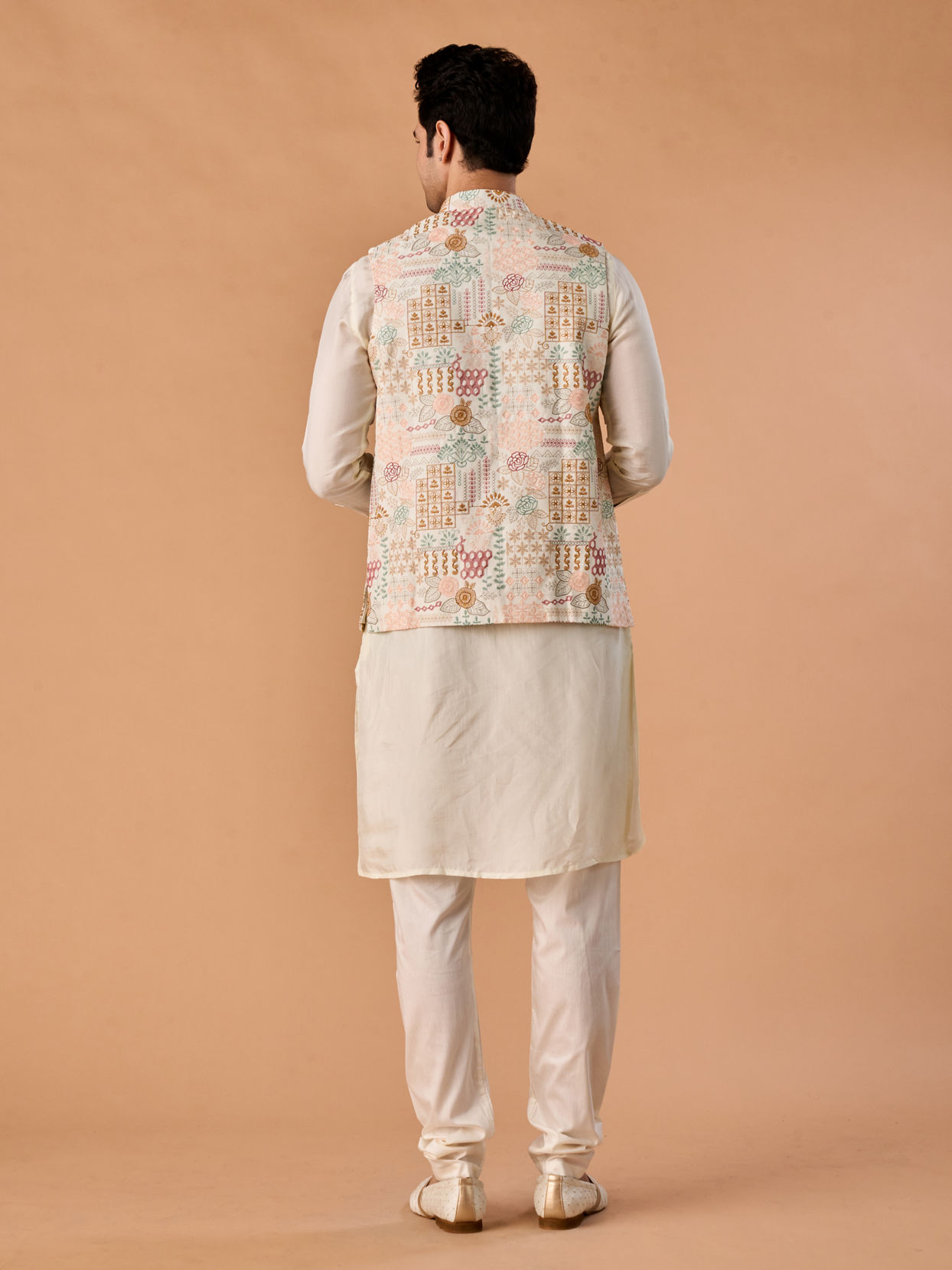 Manyavar Men Sunset Cream Kurta Jacket Set