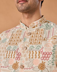 Manyavar Men Sunset Cream Kurta Jacket Set