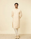 Manyavar Men Sand Beige Grid Patterned Chikankari Kurta Set