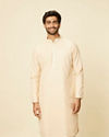 Manyavar Men Sand Beige Grid Patterned Chikankari Kurta Set image number 0