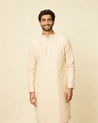 Manyavar Men Sand Beige Grid Patterned Chikankari Kurta Set