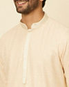 Manyavar Men Sand Beige Grid Patterned Chikankari Kurta Set