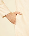 Manyavar Men Sand Beige Grid Patterned Chikankari Kurta Set