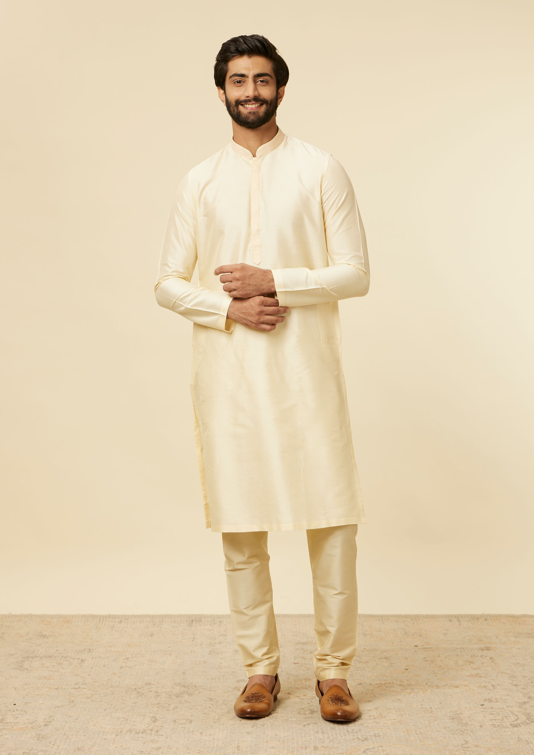 Twamev Men Sand Beige Classic Kurta