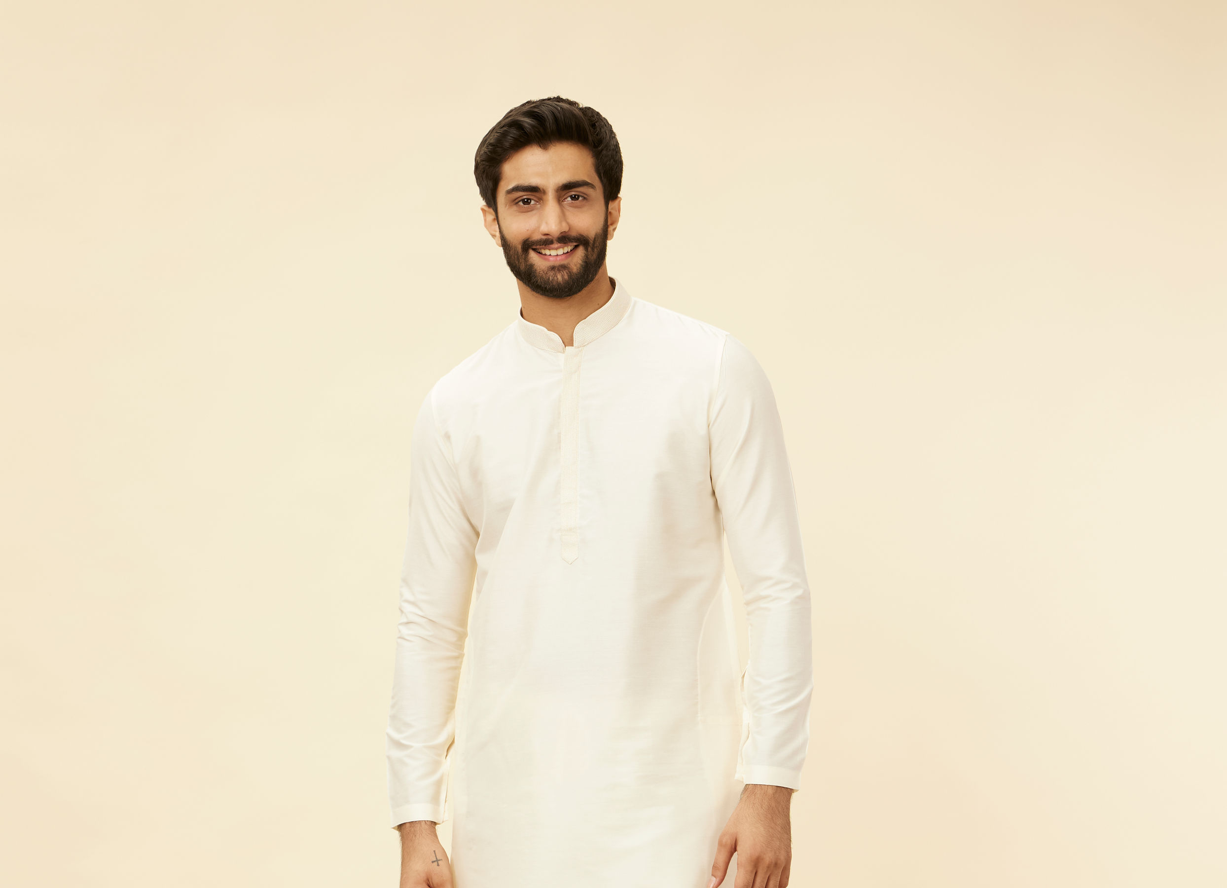 Twamev Men Rosewater Pink Grid Patterned Kurta Set