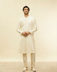 Twamev Men Ivory Viscose Embroidered Solid Kurta Set