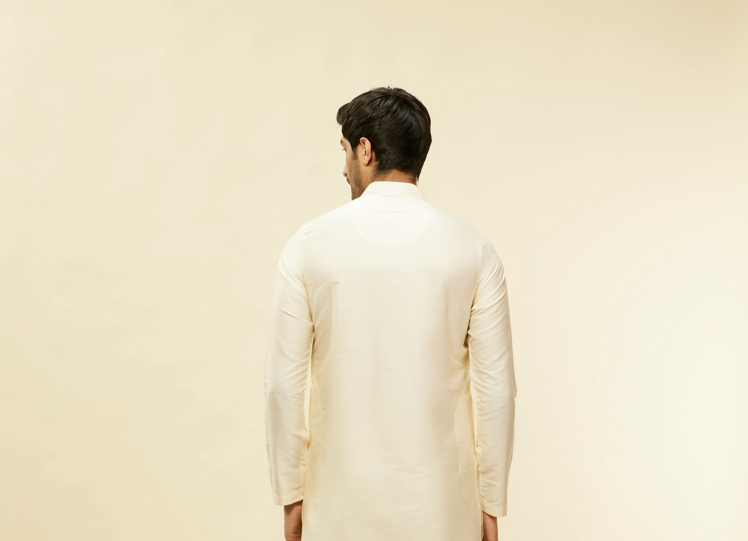 Twamev Men Ivory Viscose Embroidered Solid Kurta Set