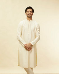 Twamev Men Ivory Viscose Embroidered Solid Kurta Set