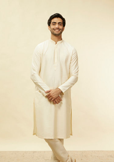 alt message - Twamev Men Classic Cream Kurta Set image number 0