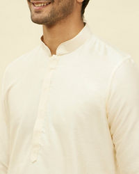 Twamev Men Ivory Viscose Embroidered Solid Kurta Set