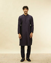 Twamev Men Blue Viscose Solid Kurta Set
