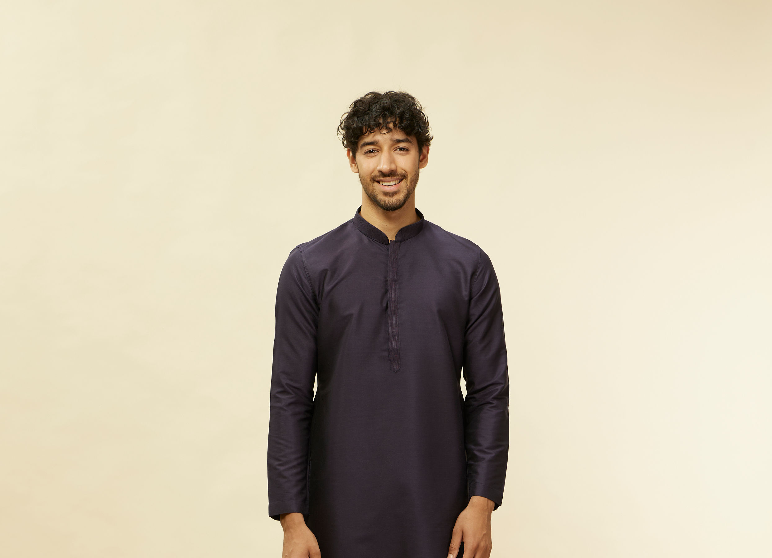 Twamev Men Blue Viscose Solid Kurta Set