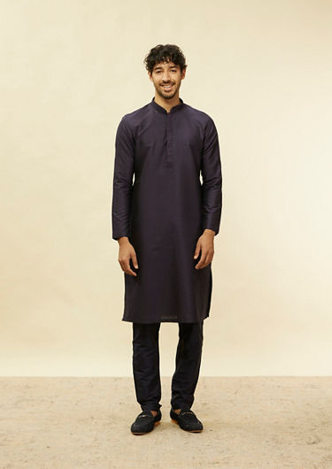 alt message - Twamev Men Elegant Blue Mandarin Collar Kurta Set image number 2