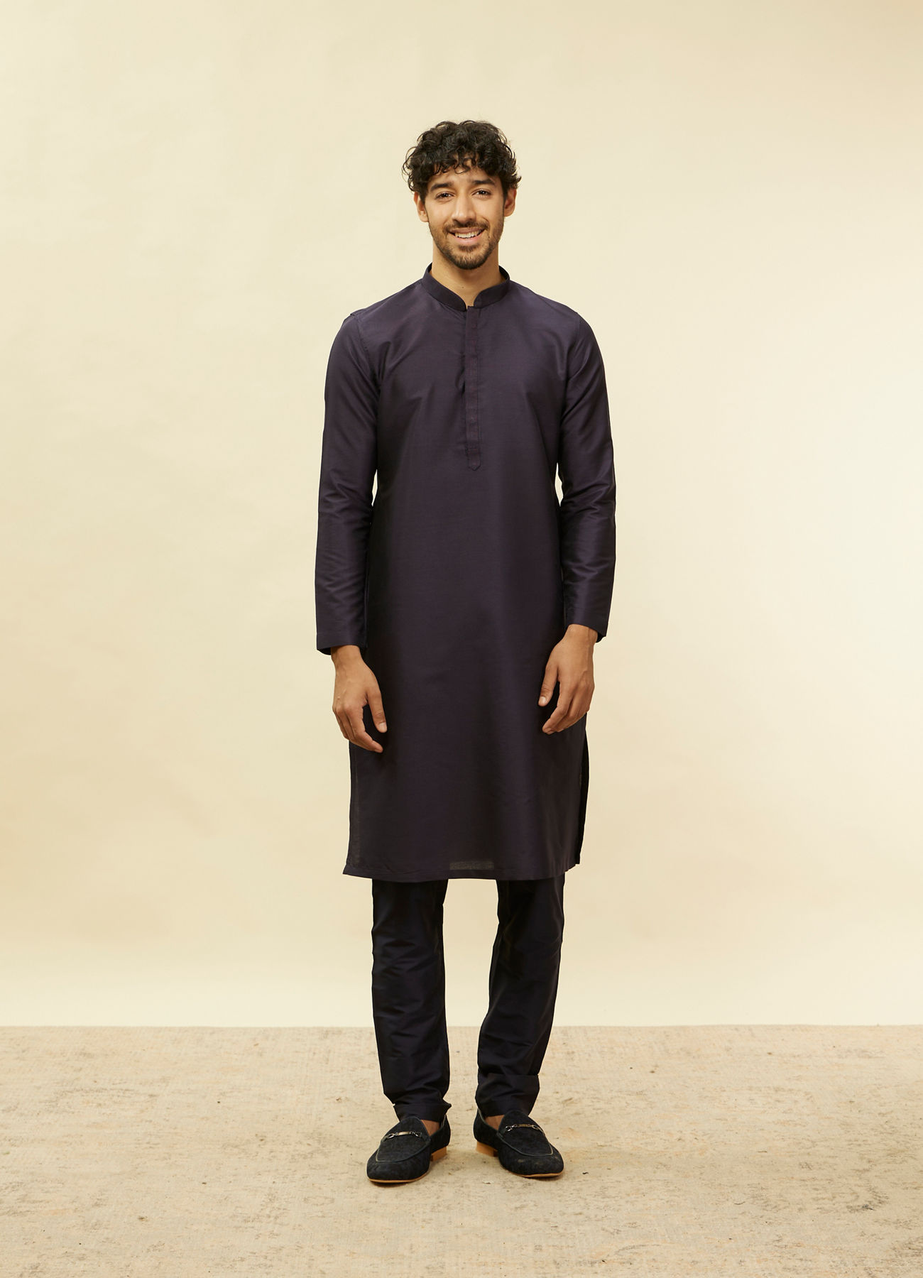 Twamev Men Blue Viscose Solid Kurta Set