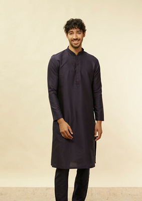 alt message - Twamev Men Elegant Blue Mandarin Collar Kurta Set image number 0