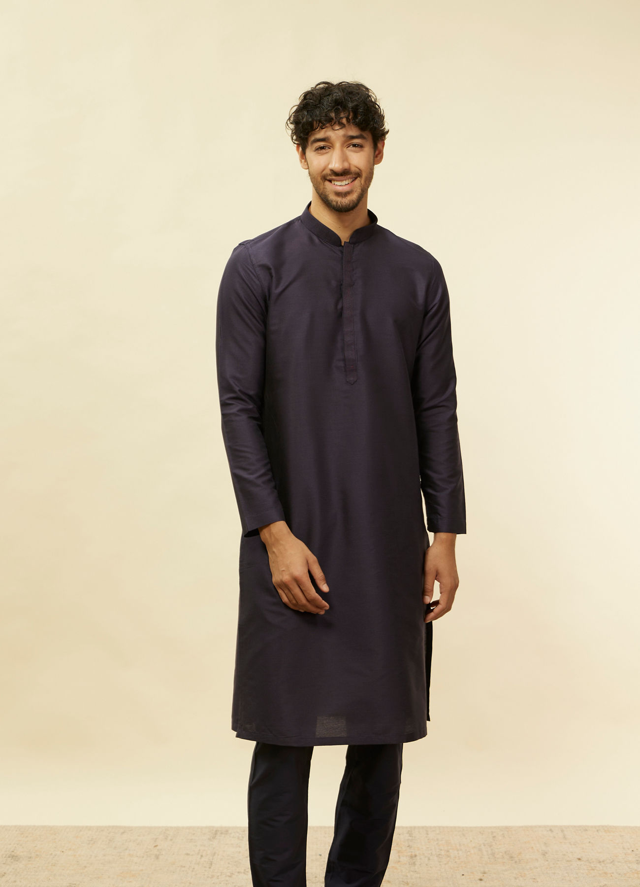 Twamev Men Blue Viscose Solid Kurta Set