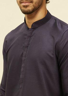 alt message - Twamev Men Elegant Blue Mandarin Collar Kurta Set image number 1