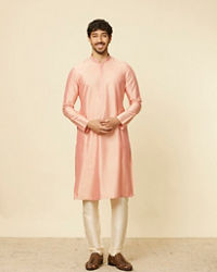 Twamev Men Peach Viscose Solid Kurta Set