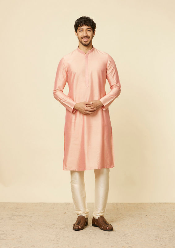 Twamev Men Peach Bandhgala Kurta Set