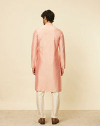 Twamev Men Peach Viscose Solid Kurta Set