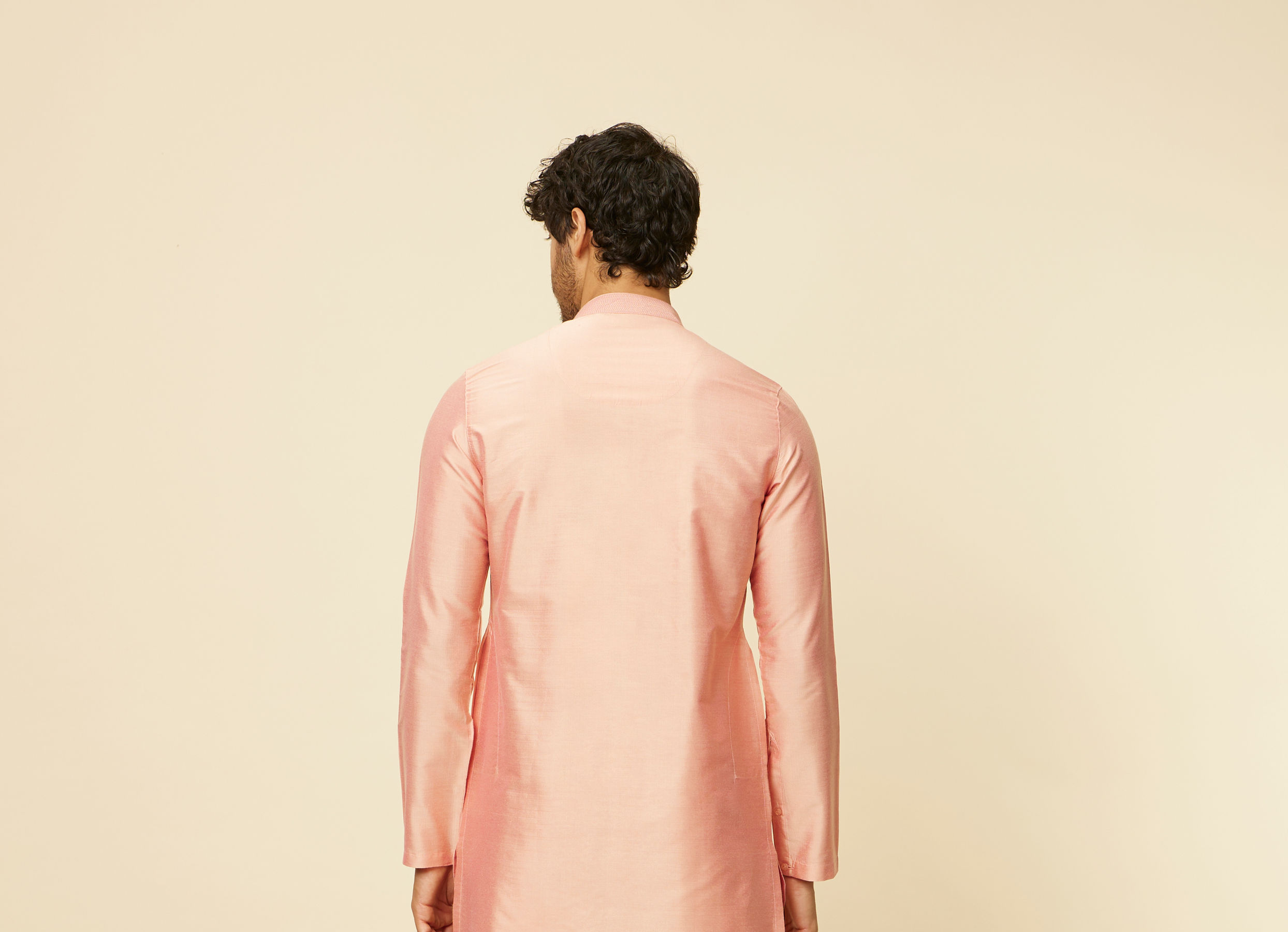 Twamev Men Peach Viscose Solid Kurta Set
