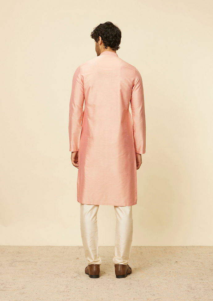 Twamev Men Peach Bandhgala Kurta Set