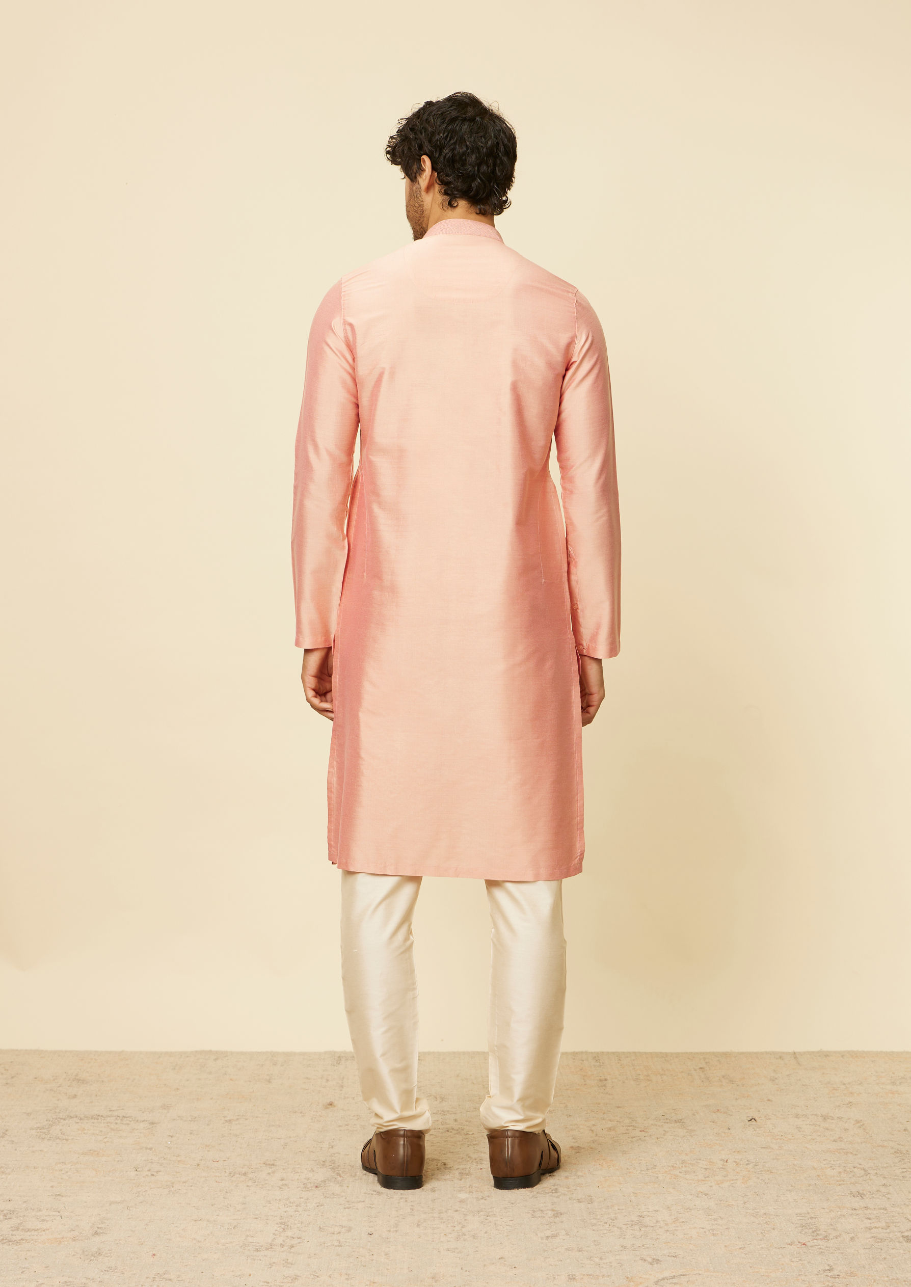Twamev Men Peach Bandhgala Kurta Set