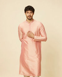 Twamev Men Peach Viscose Solid Kurta Set