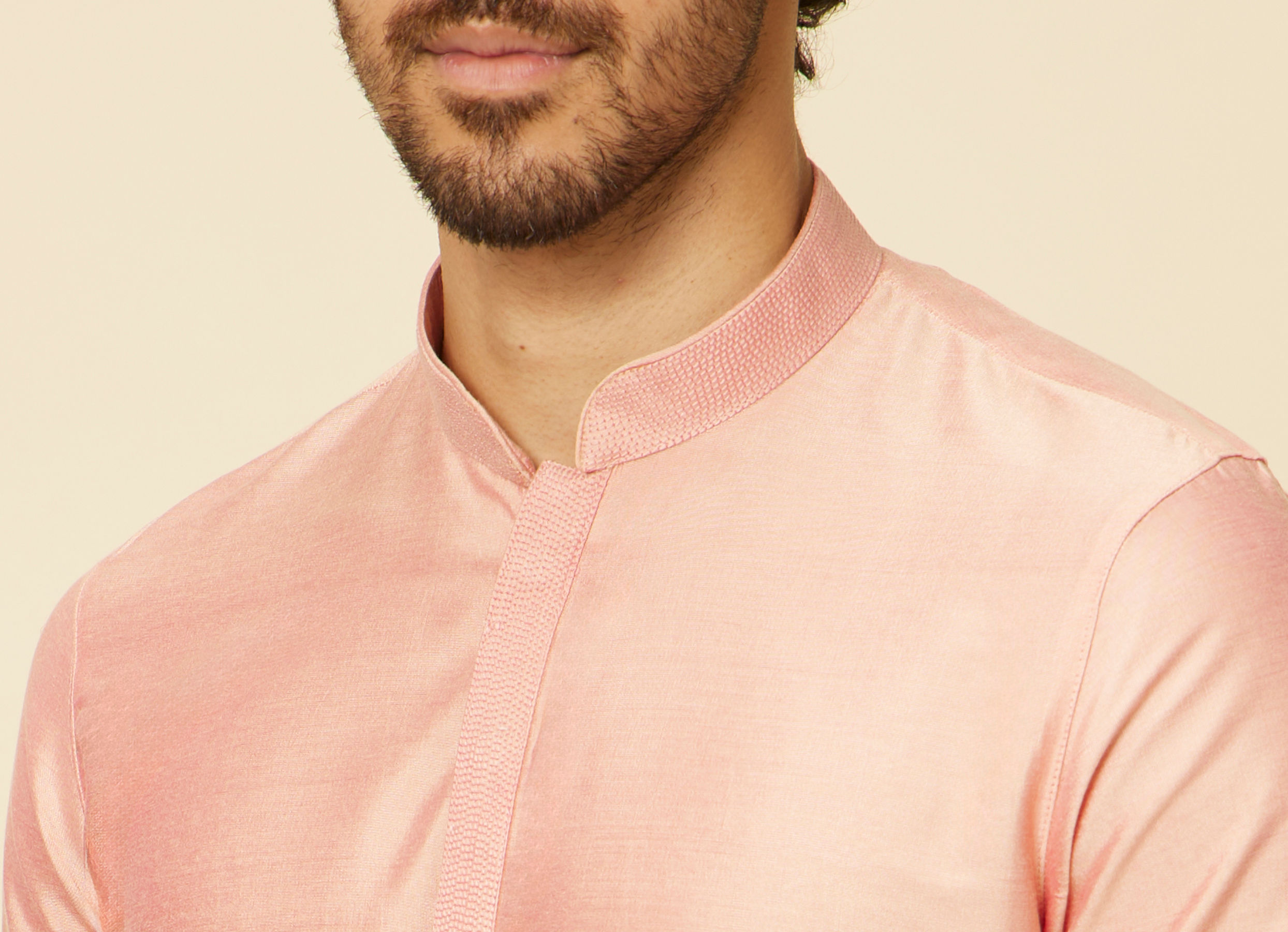 Twamev Men Peach Viscose Solid Kurta Set