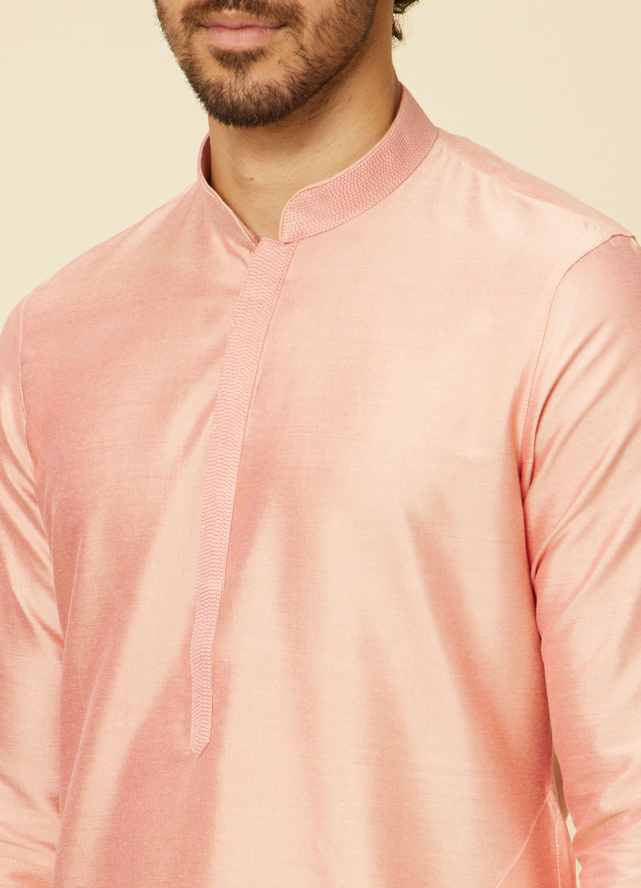 Twamev Men Peach Viscose Solid Kurta Set