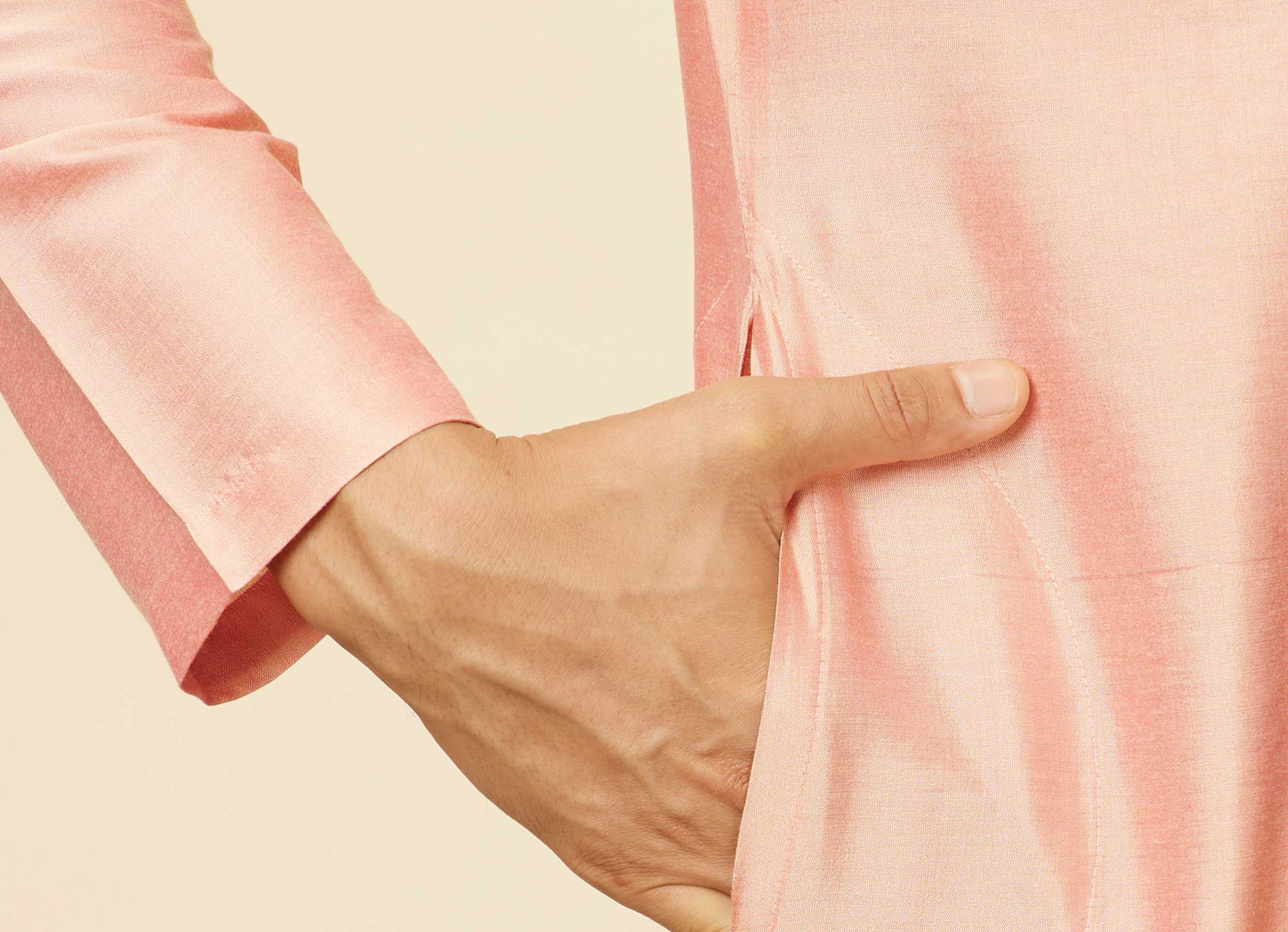 Twamev Men Peach Viscose Solid Kurta Set