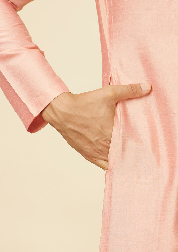 Twamev Men Peach Bandhgala Kurta Set
