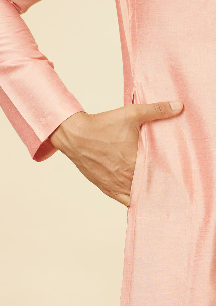 Twamev Men Peach Bandhgala Kurta Set