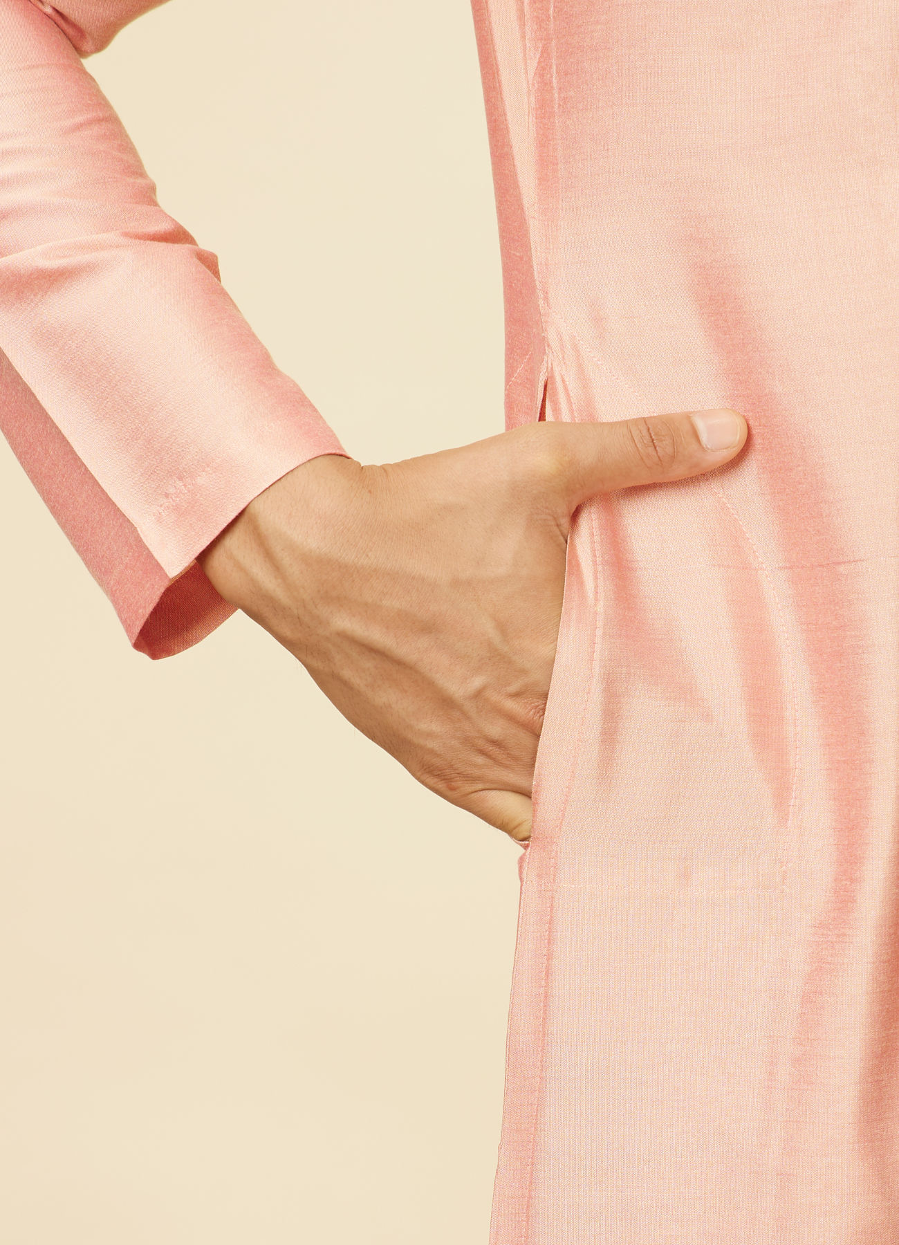 Twamev Men Peach Viscose Solid Kurta Set