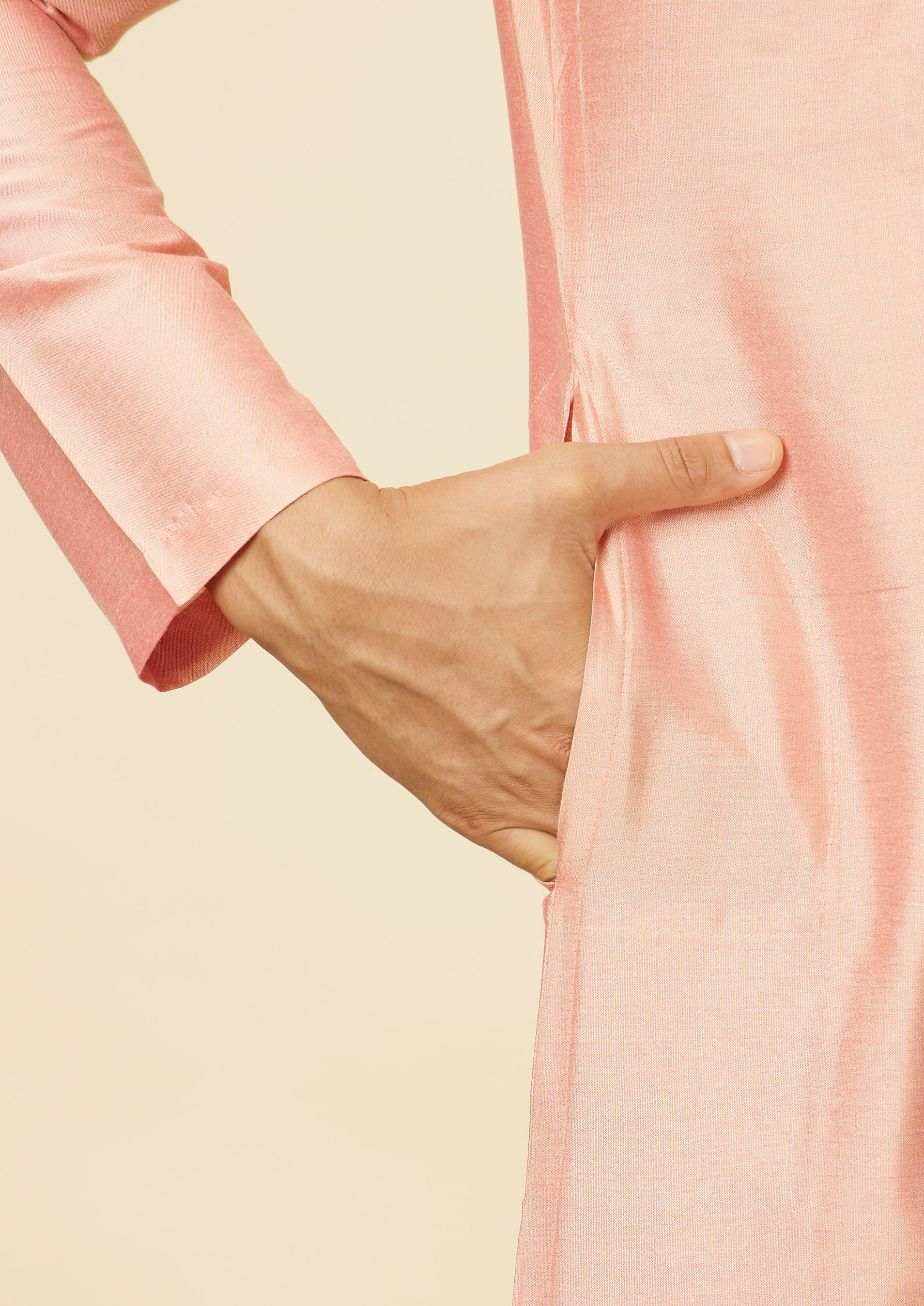 Twamev Men Peach Bandhgala Kurta Set