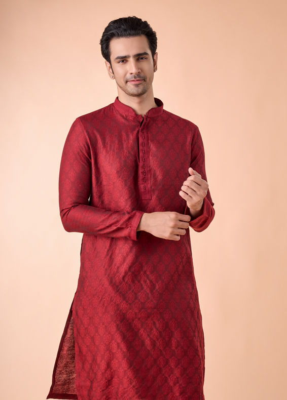 Manyavar Men Maroon Splendor Kurta Pajama